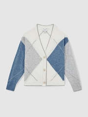 Reiss Blue Stanton 4-9 yrs Argyle Cardigan With Wool And Cashmere - Image 2 of 4