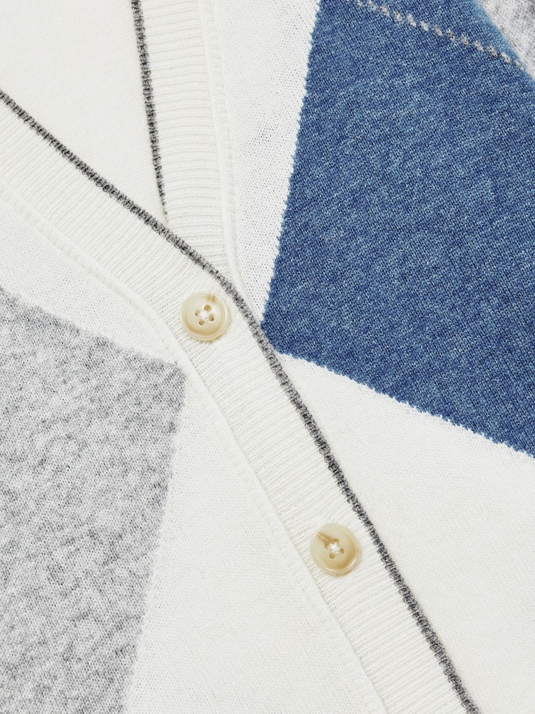 Reiss Blue Stanton 4-9 yrs Argyle Cardigan With Wool And Cashmere - Image 4 of 4