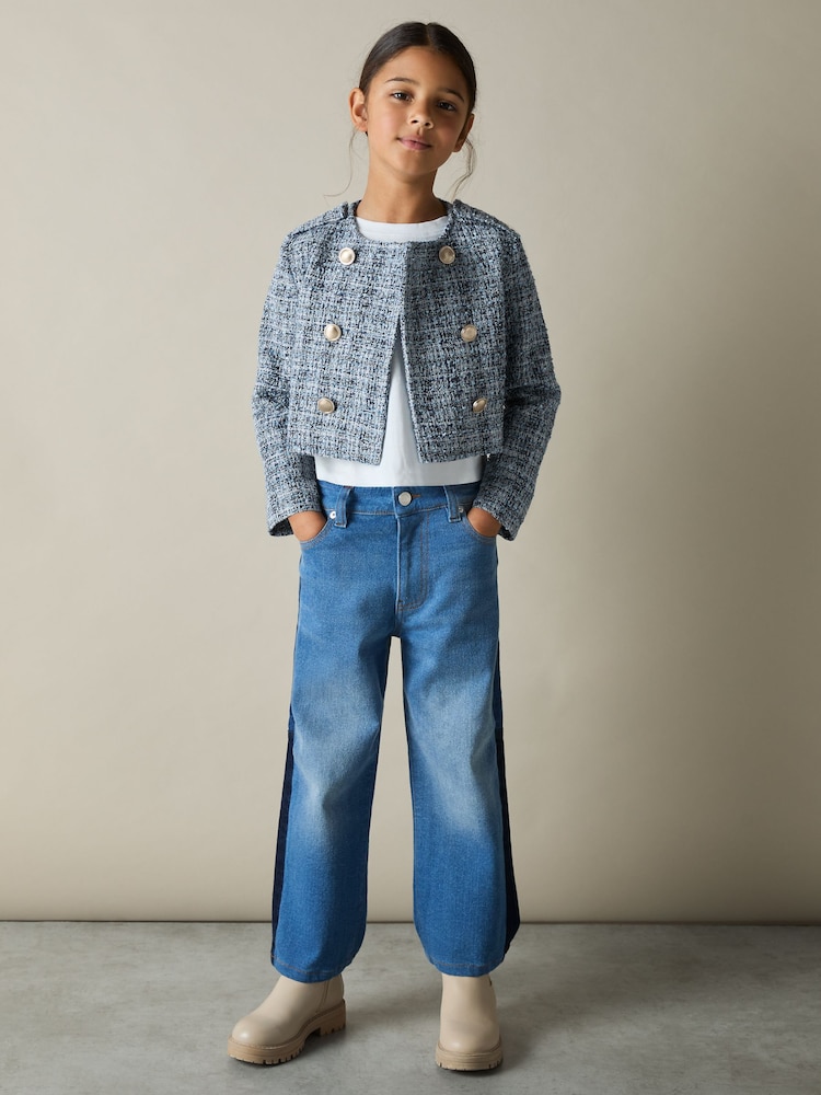 Reiss Blue Magda 9-13 yrs Double-Breasted Bouclé Jacket - Image 1 of 4