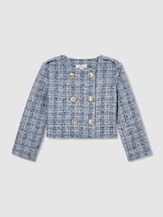 Reiss Blue Magda 9-13 yrs Double-Breasted Bouclé Jacket - Image 2 of 4