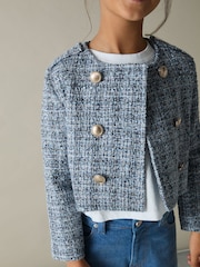 Reiss Blue Magda 9-13 yrs Double-Breasted Bouclé Jacket - Image 3 of 4