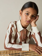 Reiss Ecru Ziggy 13-14 yrs Zig-Zag Knit Collared Jumper - Image 2 of 4