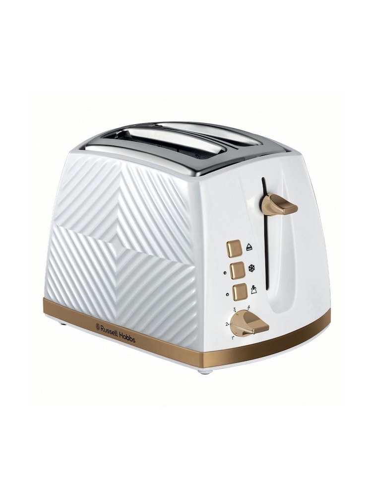 Russell Hobbs White and Gold Groove 2 Slice Toaster - Image 2 of 5
