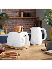 Russell Hobbs White and Gold Groove 2 Slice Toaster - Image 3 of 5