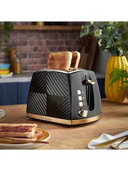 Russell Hobbs Black and Gold Groove 2 Slice Toaster - Image 1 of 5