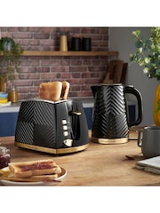 Russell Hobbs Black and Gold Groove 2 Slice Toaster - Image 3 of 5