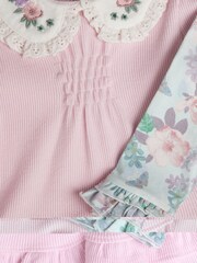Monsoon Pink Newborn Rib Collar Top and Floral Leggings Set - Image 3 of 3