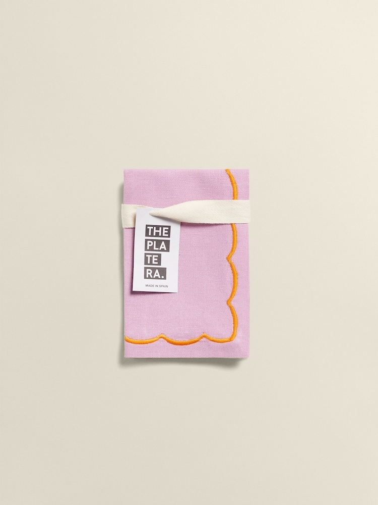 The Platera Set of 2 Pink Wave Embroidery Border Napkins - Image 3 of 3