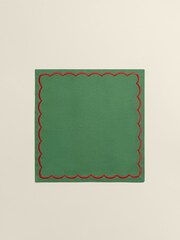 The Platera Set of 2 Green Wave Embroidery Border Napkins - Image 2 of 3