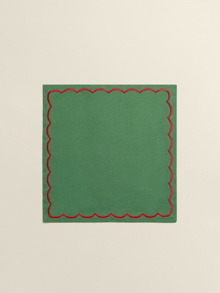 The Platera Set of 2 Green Wave Embroidery Border Napkins - Image 2 of 3