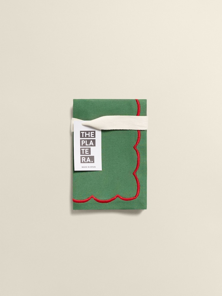 The Platera Set of 2 Green Wave Embroidery Border Napkins - Image 3 of 3
