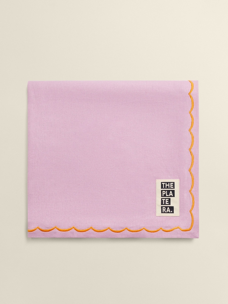 The Platera Pink 100% Linen Embrodery Tablecloth - Image 1 of 3 The Platera Pink 100% Linen Embrodery Tablecloth - Image 1 of 3