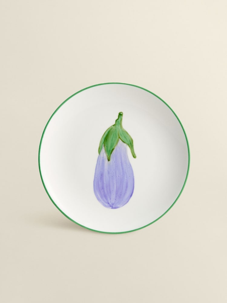 The Platera Green Veggies Aubergine Side Plate - Image 1 of 3