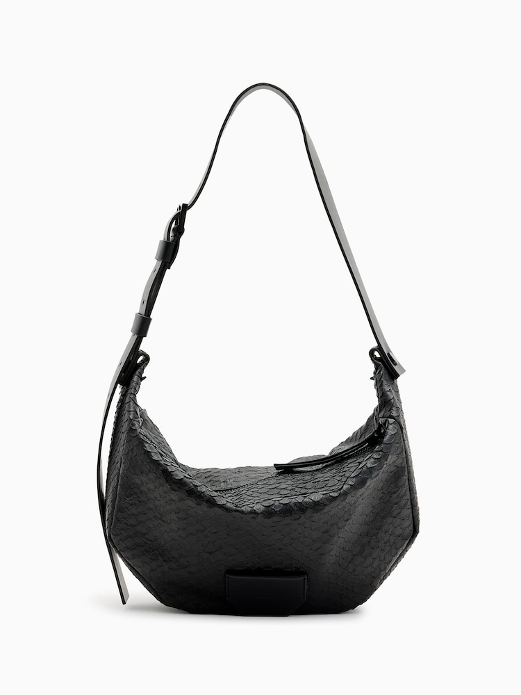 AllSaints Black Madea Snake Effect Shoulder Bag - Image 1 of 6