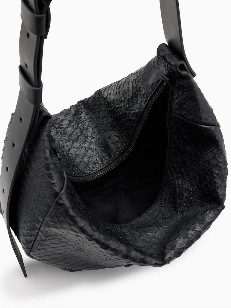 AllSaints Black Madea Snake Effect Shoulder Bag - Image 2 of 6