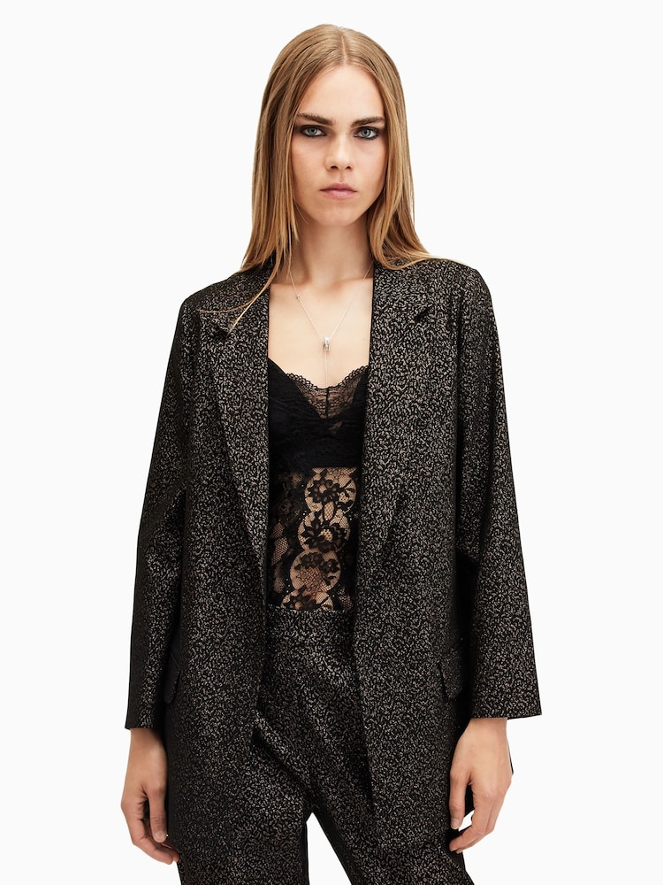 AllSaints Black Aleida Lux Blazer - Image 1 of 6