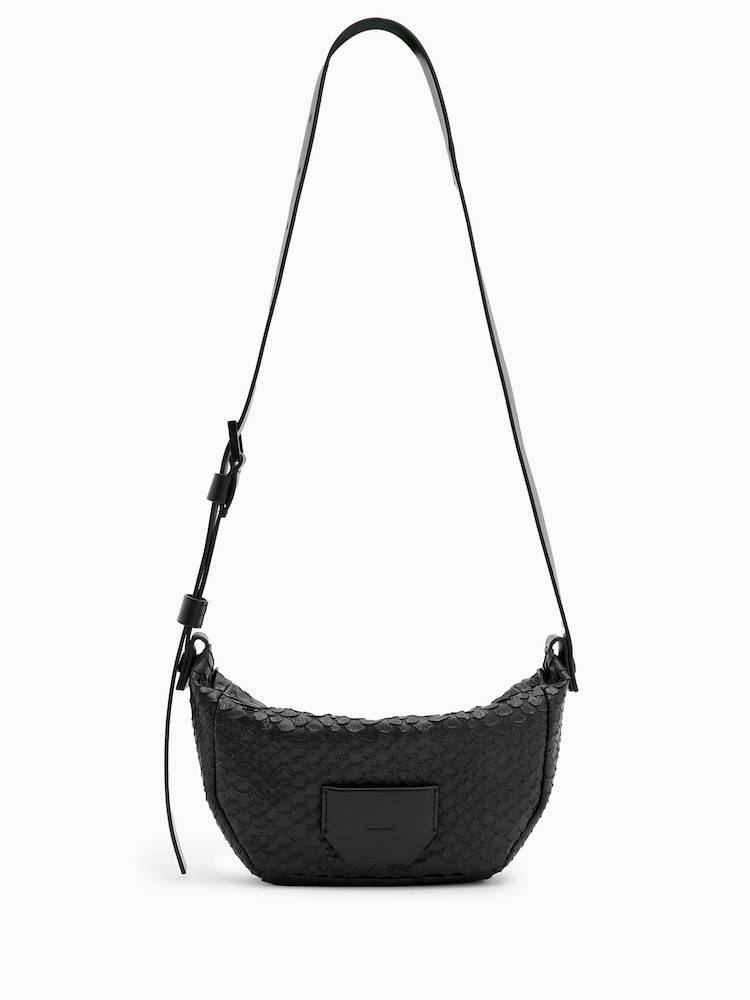 AllSaints Black Madea Snake Effect Cross-Body Bag - Image 1 of 6 AllSaints Black Madea Snake Effect Cross-Body Bag - Image 1 of 6