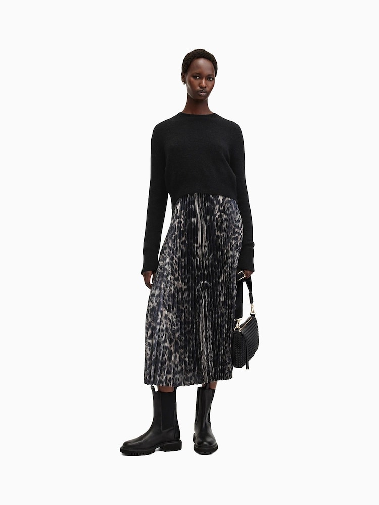 AllSaints Brown Jinx Pleated Dress - Image 1 of 9