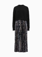 AllSaints Brown Jinx Pleated Dress - Image 9 of 9