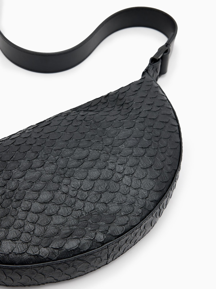 AllSaints Black Halfmoon Snake Xbody Bag - Image 8 of 8
