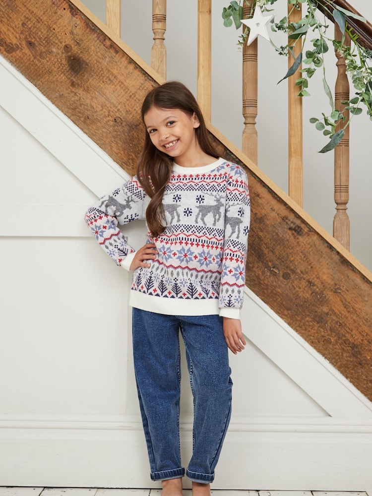 Society 8 White Girls Fairisle Christmas Jumper - Image 1 of 4