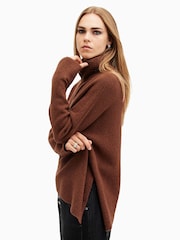 AllSaints Brown Lock Roll Neck Jumper - Image 3 of 8