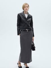 Mango Black 100% Leather Cropped Jacket - Image 1 of 7