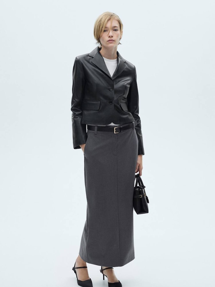 Mango Black 100% Leather Cropped Jacket - Image 1 of 7