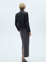 Mango Black 100% Leather Cropped Jacket - Image 2 of 7