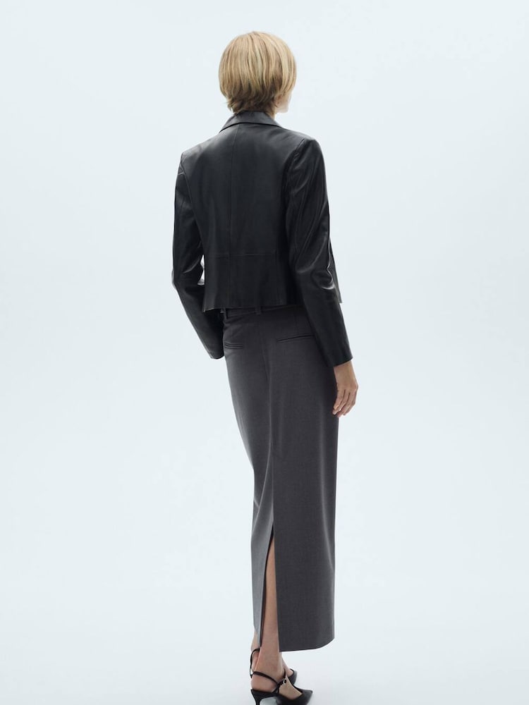 Mango Black 100% Leather Cropped Jacket - Image 2 of 7 Mango Black 100% Leather Cropped Jacket - Image 2 of 7