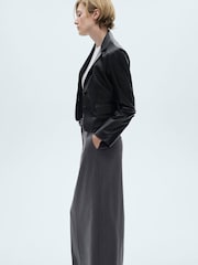 Mango Black 100% Leather Cropped Jacket - Image 3 of 7