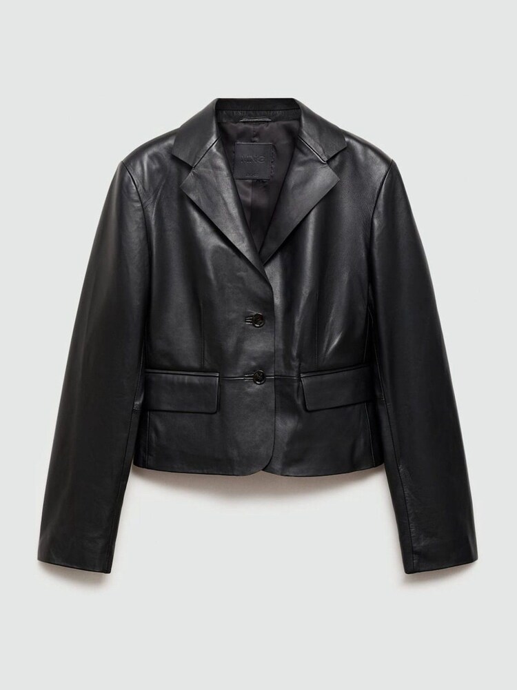 Buy Mango Black 100% Leather Cropped Jacket from the Next UK