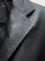 Mango Black 100% Leather Cropped Jacket - Image 7 of 7