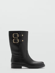 Mango Black Buckle Leather Ankle Boots - Image 2 of 3