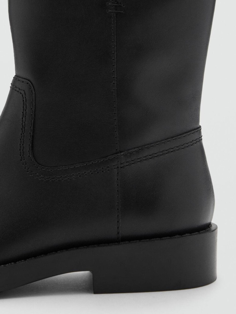 Mango Black Buckle Leather Ankle Boots - Image 3 of 3