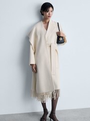Mango Cream Fringe Wool-Blend Coat - Image 1 of 5