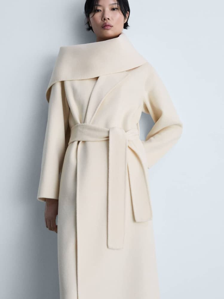 Mango Cream Fringe Wool-Blend Coat - Image 2 of 5