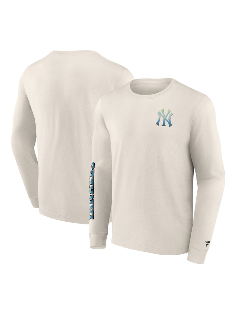 Fanatics 100% Cotton MLB New York Yankees Gradient Long Sleeve Crew White T-Shirt - Image 1 of 3