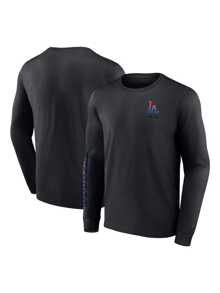 Fanatics MLB Los Angeles Dodgers Gradient Long Sleeve Crew 100% Cotton Black T-Shirt - Image 1 of 3
