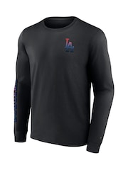 Fanatics MLB Los Angeles Dodgers Gradient Long Sleeve Crew 100% Cotton Black T-Shirt - Image 2 of 3
