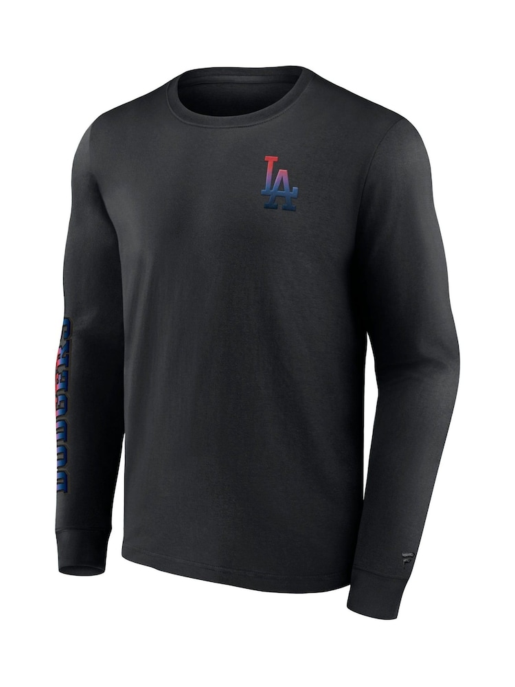 Fanatics MLB Los Angeles Dodgers Gradient Long Sleeve Crew 100% Cotton Black T-Shirt - Image 2 of 3