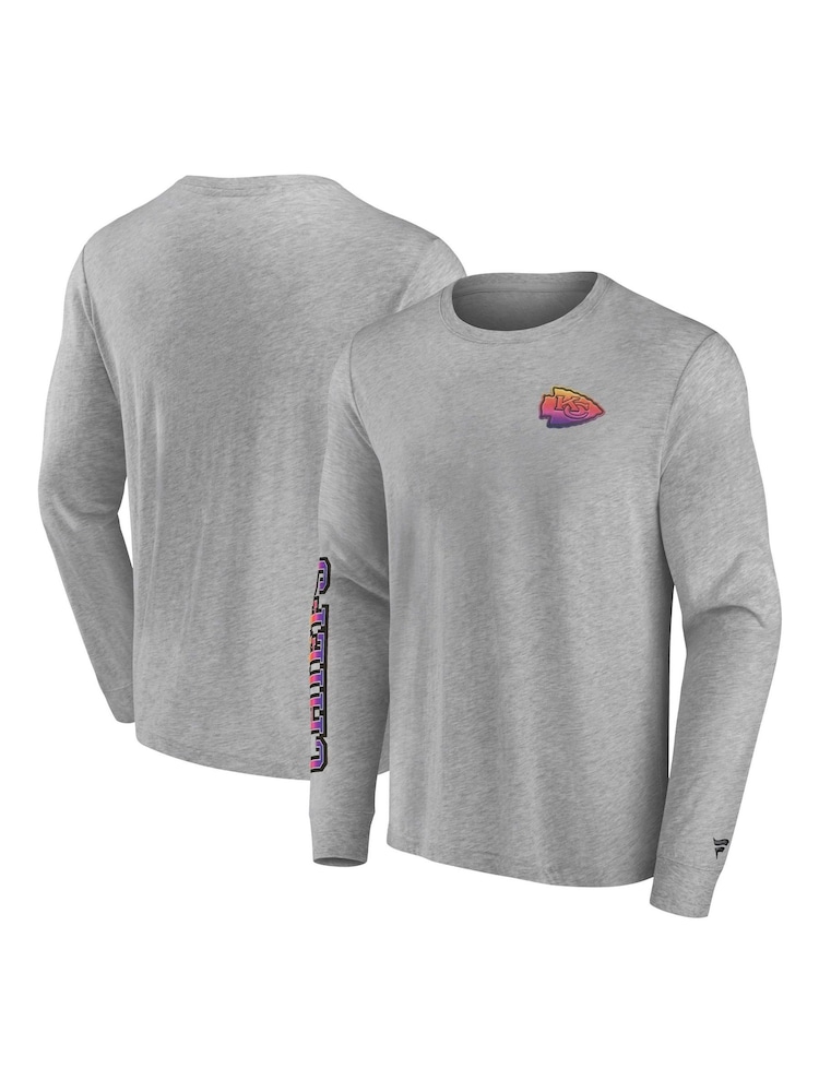 Fanatics Grey NFL Kansas City Chiefs Gradient Long Sleeve Crew 100% Cotton T-Shirt - Image 1 of 3