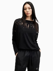 AllSaints Black Rita Snake Effect T-Shirt - Image 1 of 7
