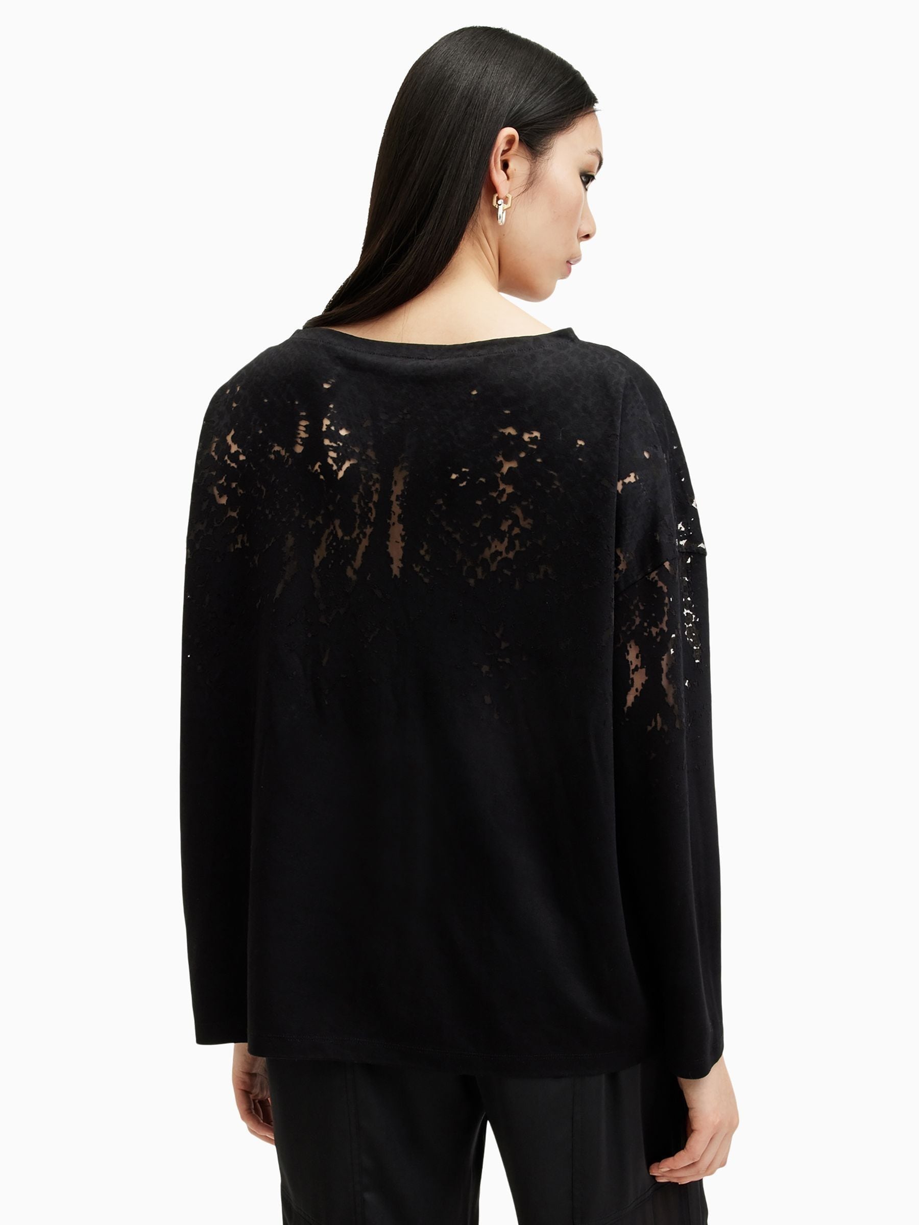 Buy AllSaints Black Rita Black Relaxed Fit Snake Print Slash Neck