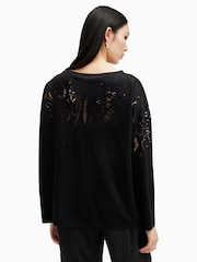 AllSaints Black Rita Snake Effect T-Shirt - Image 6 of 7