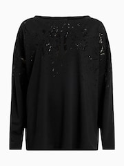 AllSaints Black Rita Snake Effect T-Shirt - Image 7 of 7