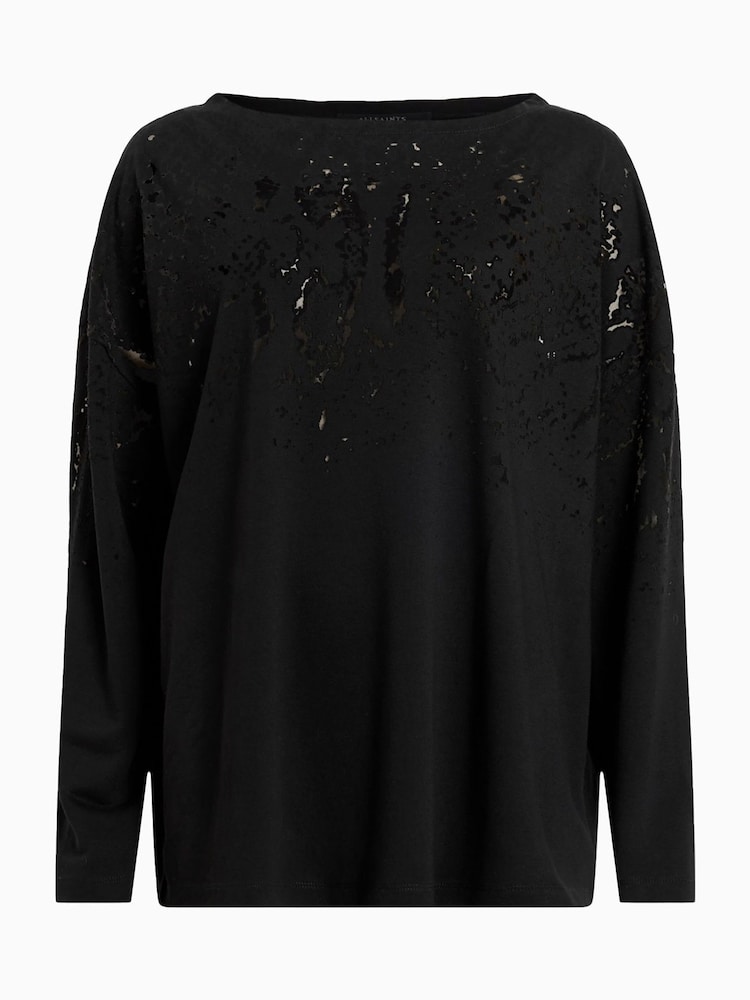 AllSaints Black Rita Snake Effect T-Shirt - Image 7 of 7