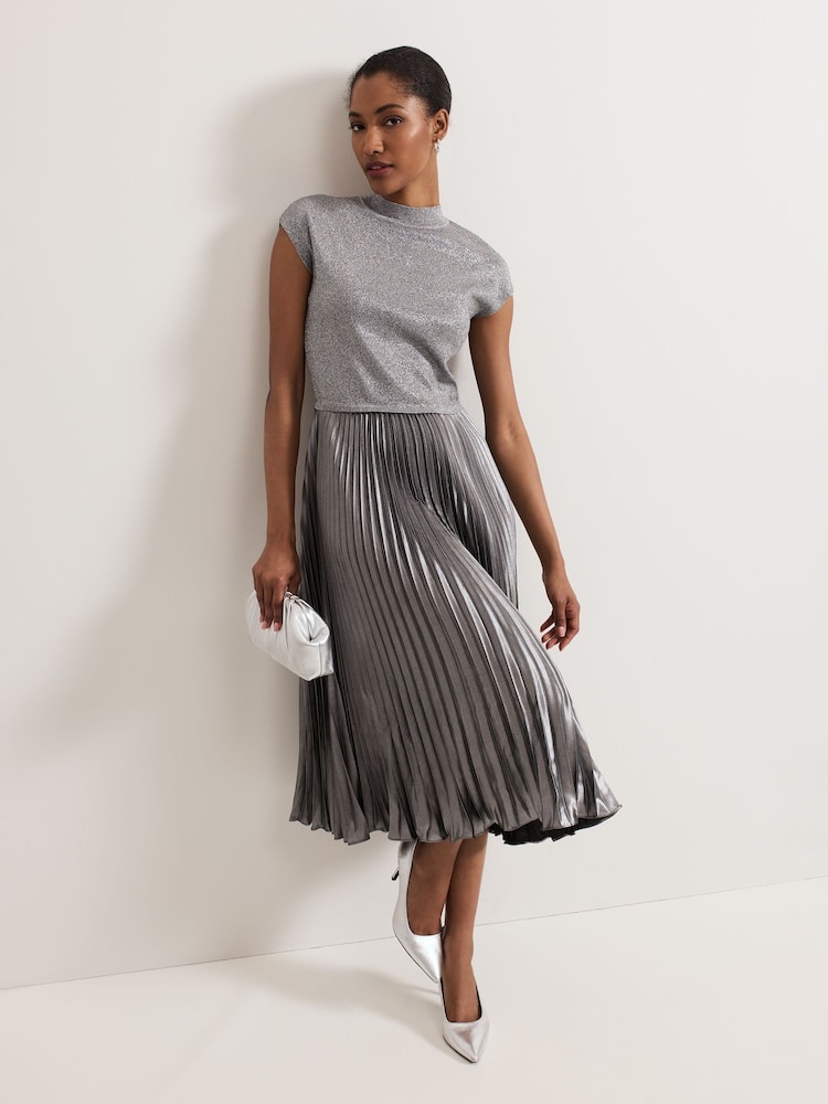 Phase Eight Silver Jayla Metallic Knit Dress - Image 1 of 7