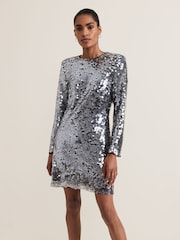 Phase Eight Silver Rhia Sequin Mini Dress - Image 1 of 7
