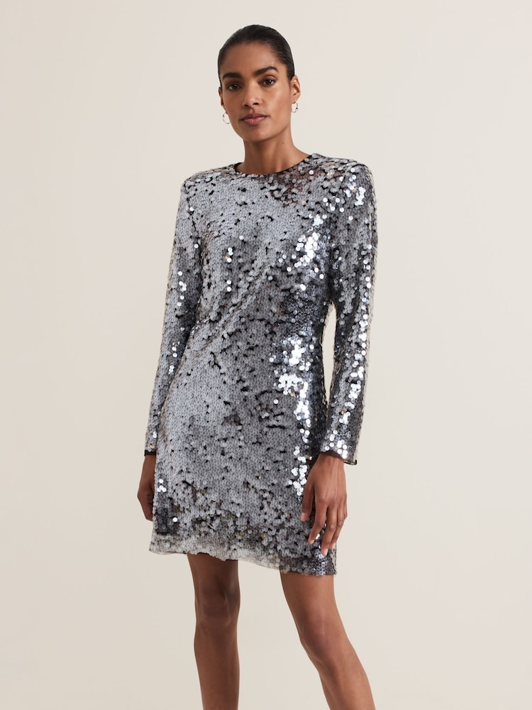 Phase Eight Silver Rhia Sequin Mini Dress - Image 1 of 7
